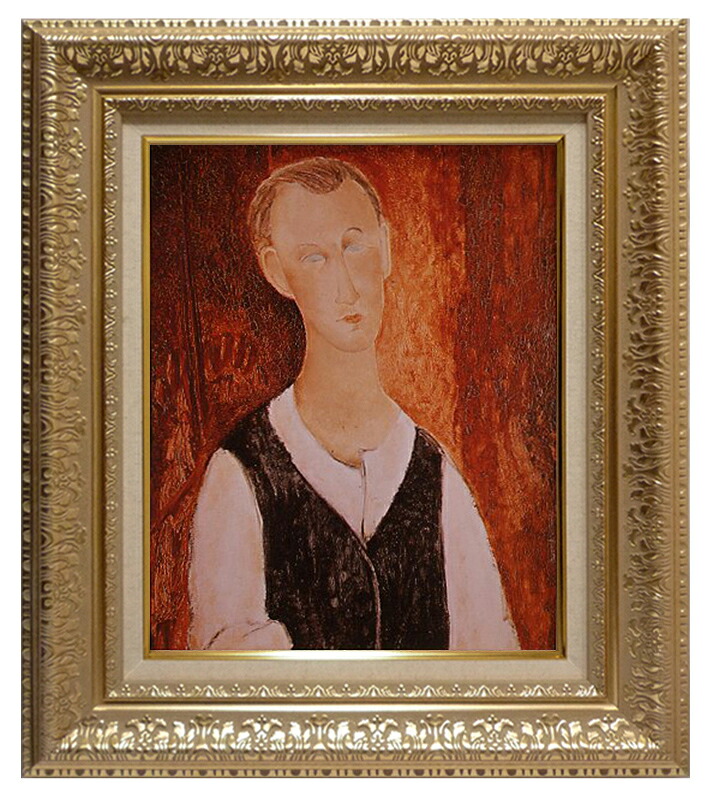 絵画 世界の名画 複製画 額縁付 (MJ108N-G) アメディオ・モディリアーニ 「若き農夫の肖像」 3号 ～ お買い得サイズ：F6号
