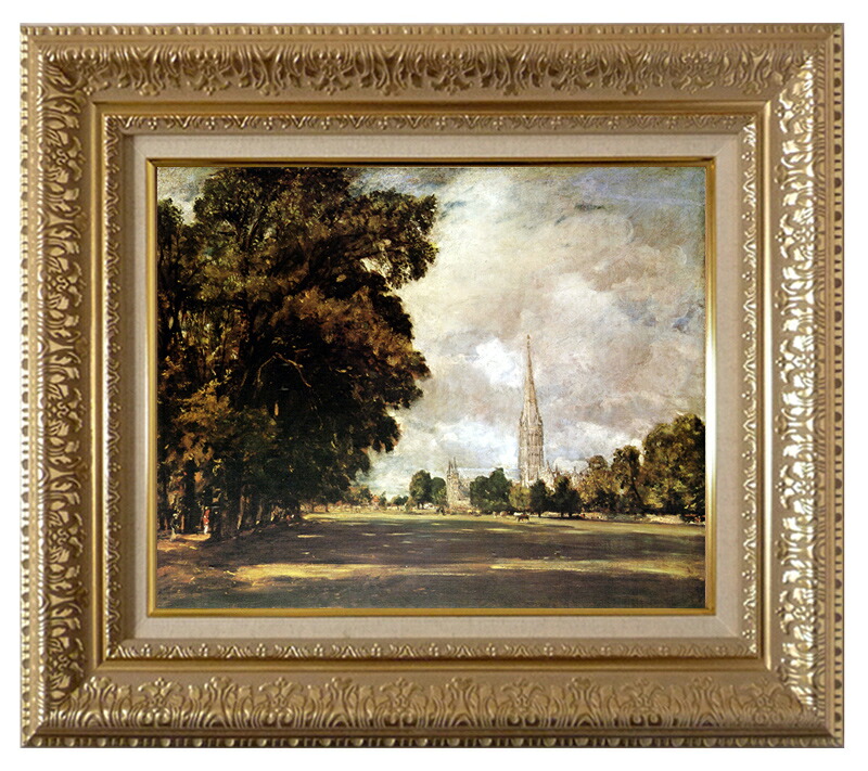 絵画 世界の名画 複製画 額縁付 (MJ108N-G) ジョン・コンスタブル 「ソールズベリー大聖堂」 3号 ～ お買い得サイズ：F8号