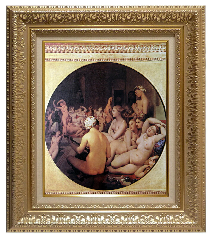 絵画 世界の名画 複製画 額縁付 (MJ108N-G) ドミニク・アングル 「トルコ風呂」 3号 ~ お買い得サイズ:F8号|絵画 掛軸 額縁屋 TOUO