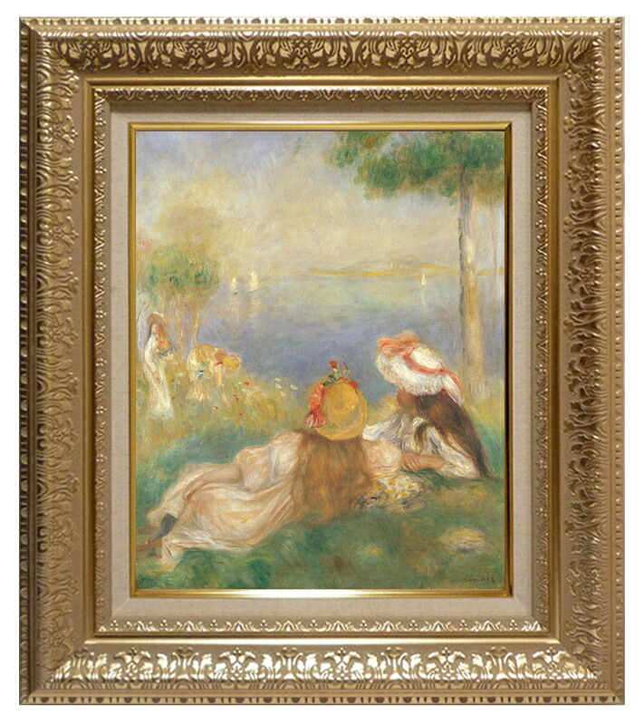 絵画 世界の名画 複製画 額縁付 (MJ108N-G) ピエール・オーギュスト・ルノワール 「海辺の若い娘達」 3号 ~ お買い得サイズ:F8号|絵画 掛軸 額縁屋 TOUO