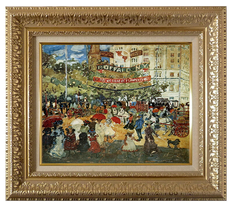 絵画 世界の名画 複製画 額縁付 (MJ108N-G) モーリス・プレンダガスト 「マジソン・スクエア」 3号 ～ お買い得サイズ：F8号｜絵画 掛軸 額縁屋 ＴＯＵＯ