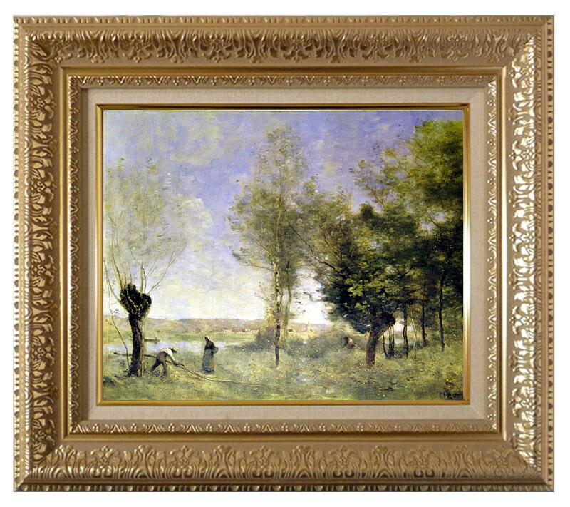 世界の名画 絵画 複製名画 額縁付 (MJ108N-G) ジャン・バティスト・カミーユ・コロー 「クーブロンの想い出」 3号 ~ お買い得サイズ:F8号|絵画 掛軸 額縁屋 TOUO