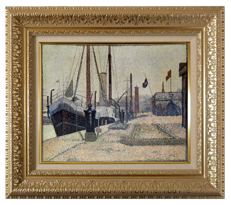絵画 世界の名画 複製画 額縁付 (MJ108N-G) ジョルジュ・スーラ 「オンフルール港の船」 3号 ～ お買い得サイズ：F8号｜絵画 掛軸 額縁屋 ＴＯＵＯ