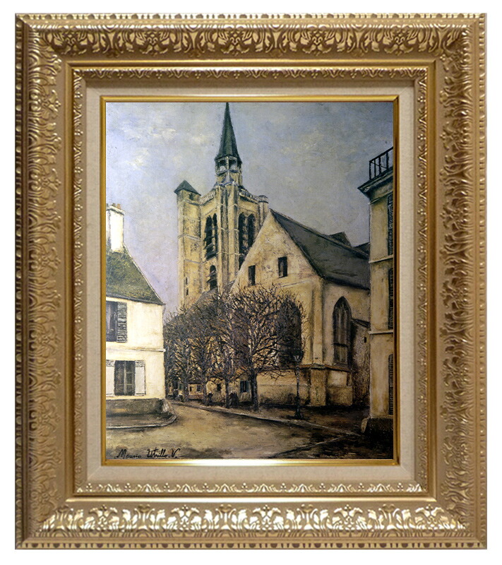 絵画 世界の名画 複製画 額縁付 (MJ108N-G) モーリス・ユトリロ 「ラ・フェール風景」 3号 ~ お買い得サイズ:P10号|絵画 掛軸 額縁屋 TOUO