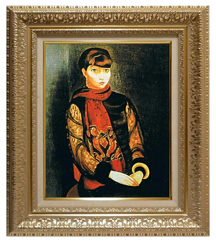 絵画 世界の名画 複製画 額縁付 (MJ108N-G) モイズ・キスリング 「リタ・ヴァン・リアの肖像」 3号 ～ お買い得サイズ：P10号