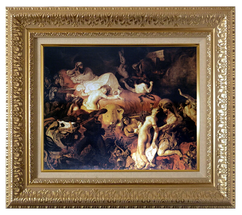 絵画 世界の名画 複製画 額縁付 (MJ108N-G) ウジェーヌ・ドラクロワ 「サルダナパルの死」 3号 ~ お買い得サイズ:P15号|絵画 掛軸 額縁屋 TOUO