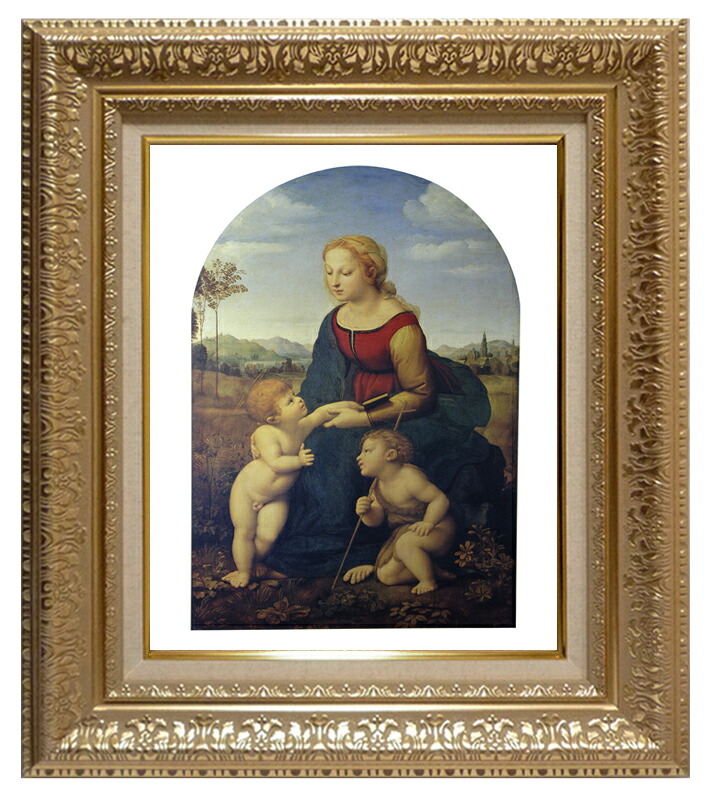 絵画 世界の名画 複製画 額縁付 (MJ108N-G) ラファエルロ・サンティ 「美しき女庭師の聖母」 3号 ～ お買い得サイズ：M20A号｜絵画 掛軸 額縁屋 ＴＯＵＯ