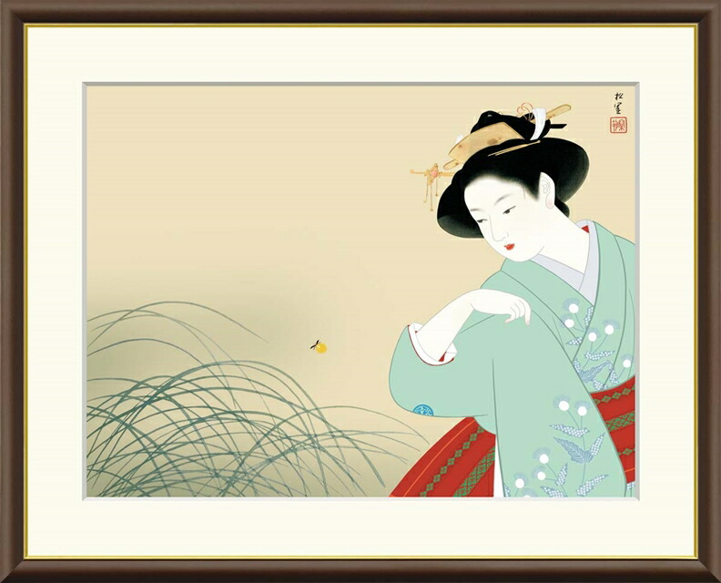 美品 上村松園「新螢」複製画 上村淳之監修 彩美版 証明シール有 額縁入 sk-j2-028.jpg
