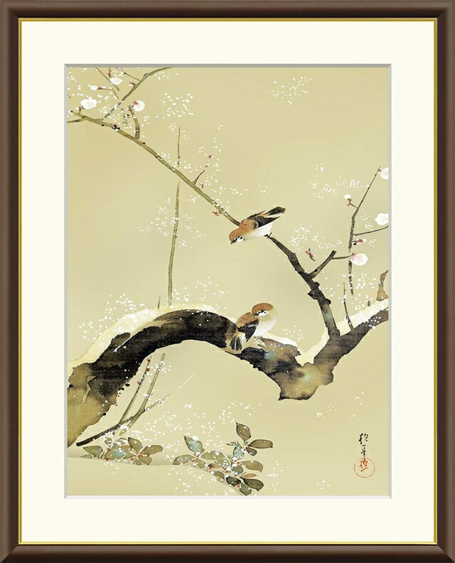 絵画 高精細デジタル版画 額装絵画 日本の名画シリーズ 酒井抱一 (さかい ほういつ) 「 梅、雀 」 サイズ F4 F6 F8号