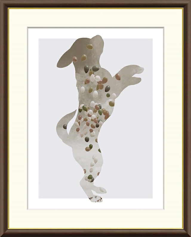 絵画 高精細デジタル版画 額装絵画 現代アートシリーズ Misaki モノトーン アート Dog&Cat 山口 美咲 (やまぐち みさき) 「 Balloon 」 サイズ F4 F6 F8号｜絵画 掛軸 額縁屋 ＴＯＵＯ