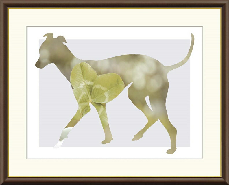 絵画 高精細デジタル版画 額装絵画 現代アートシリーズ Misaki モノトーン アート Dog&Cat 山口 美咲 (やまぐち みさき) 「 Clover 」 サイズ F4 F6 F8号