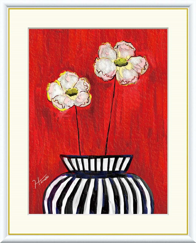絵画 高精細デジタル版画 額装絵画 現代アートシリーズ ときめきの心 -楽器、花、猫- 仁科 めぐみ (にしな めぐみ) 池田 麻耶 (いけだ まや) 中野 ひまり (なかの ひまり) 「 白い花 」 サイズ F4 F6 F8号｜絵画 掛軸 額縁屋 ＴＯＵＯ