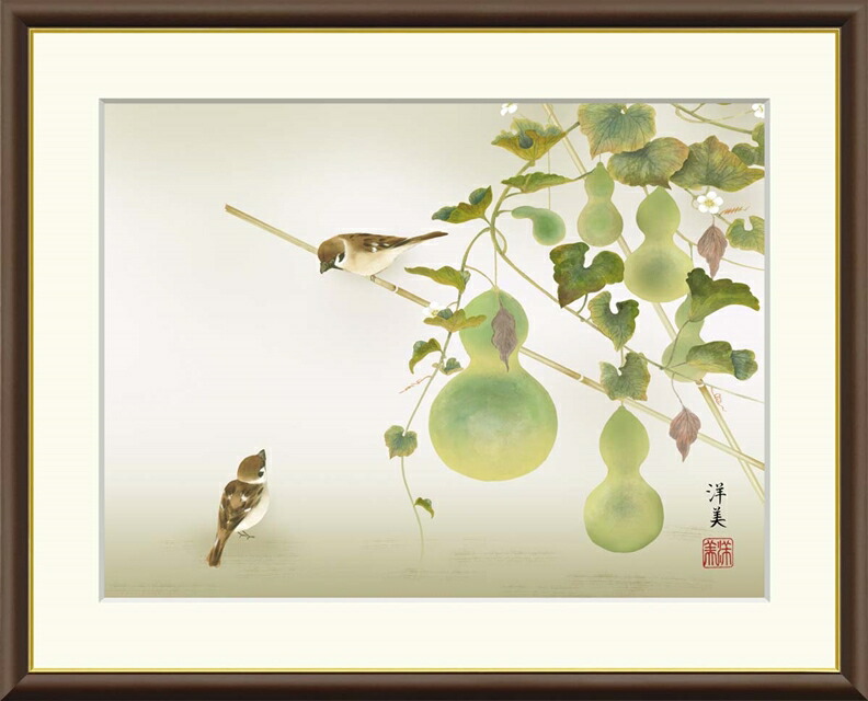 絵画 高精細デジタル版画 額装絵画 現代日本画シリーズ 花鳥画 夏飾り 「 六瓢 」 サイズ F4 F6 F8号
