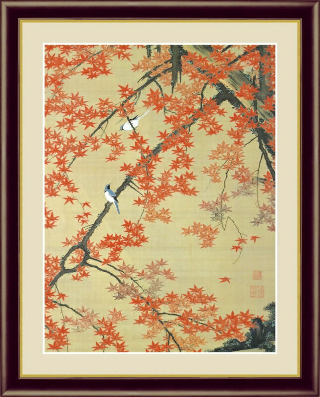 真作/上島鳳山/紅葉小禽図/紅葉小鳥図/花鳥図/掛軸☆宝船☆AF-628 真作/上島鳳山/紅葉小禽図/紅葉小鳥図/花鳥図/掛軸☆宝船☆AF