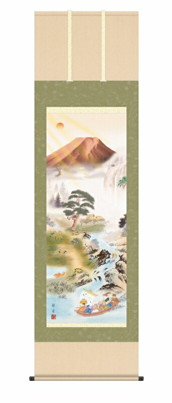 日本の掛け軸全種掲載 掛け軸 高精細巧芸画 純国産日本の掛け軸全種掲載 掛け軸 開運画 山本祥園 「開運万全図」 尺三 オニックス風鎮 防虫香サービス