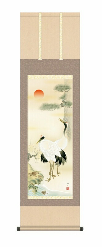 日本の掛け軸全種掲載 掛け軸 高精細巧芸画 純国産日本の掛け軸全種掲載 掛け軸 慶祝画 鈴村 秀山 「松竹梅鶴亀」 尺三 オニックス風鎮 防虫香サービス