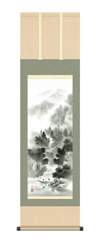 日本の掛け軸全種掲載 掛け軸 高精細巧芸画 純国産日本の掛け軸全種掲載 掛け軸 山水画 伊藤 渓山 「悠景山水」 尺三 オニックス風鎮 防虫香サービス