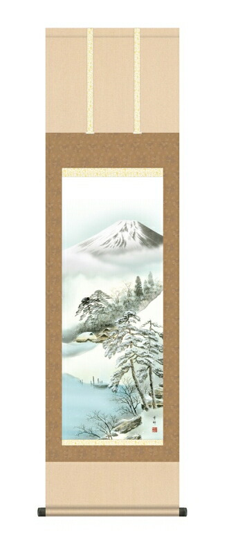 日本の掛け軸全種掲載 掛け軸 高精細巧芸画 純国産日本の掛け軸全種掲載 掛け軸 山水画 中山 雪邨 「厳寒富峰」 尺三 オニックス風鎮 防虫香サービス