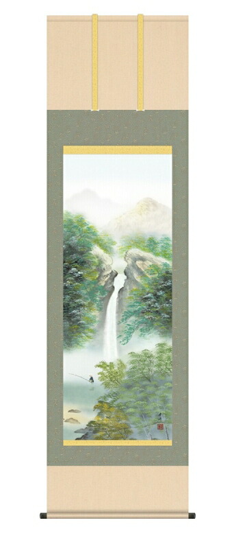 日本の掛け軸全種掲載 掛け軸 高精細巧芸画 純国産日本の掛け軸全種掲載 掛け軸 山水画 小林 秀峰 「清風情景」 尺五 オニックス風鎮 防虫香サービス