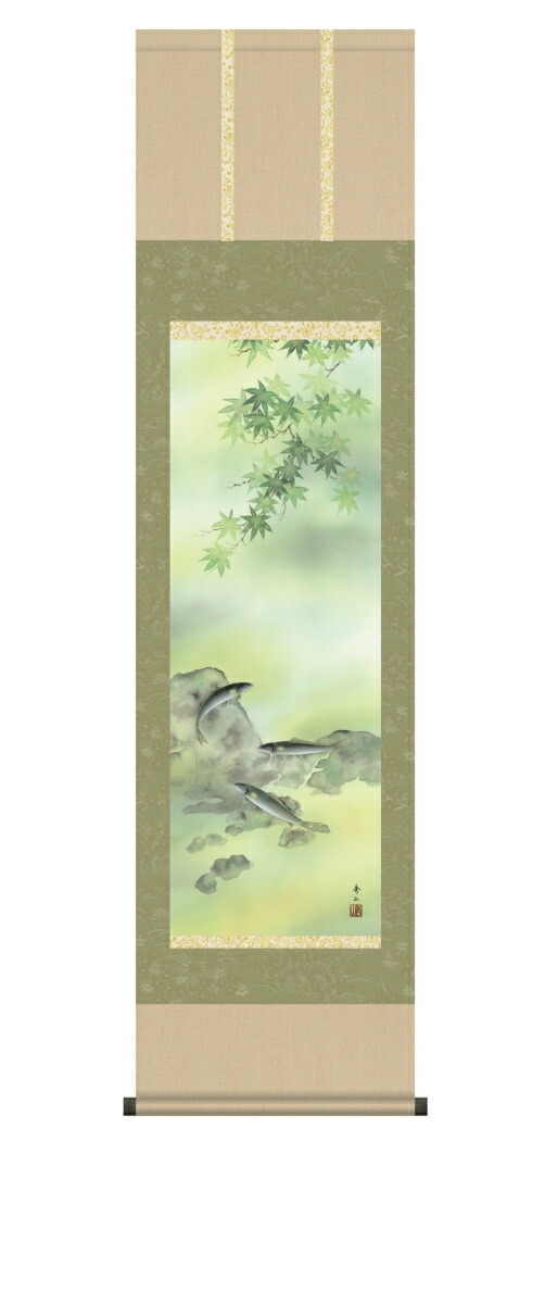清白国産掛け軸 花鳥イラストレーション カエデに鮎 鈴村秀山 罫引三 修飾ケース幸 Sk 新品 貨物輸送無料 2friendshotel Com