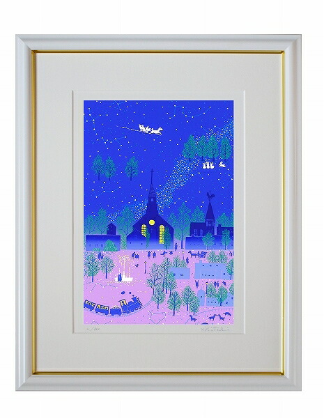 日本の名画 絵画 シルクスクリーン版画 吉岡浩太郎 大衣 509X394mm シートのみ 「星の街」