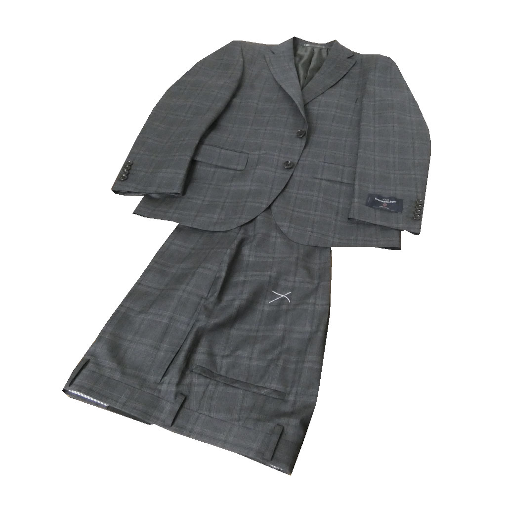 エルメネジルド ゼニア(Ermenegildo Zegna) スーツ メンズ 春夏秋 シングルスーツ 2つボタン チェック ミディアムグレー 0223 A4 A6 A8 AB4