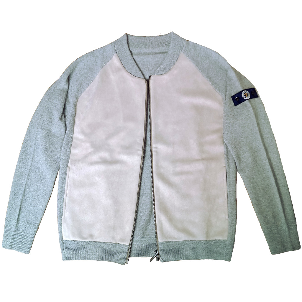 ジーステージ(G-stage) キャッシュウール＆エコスエード コンビジップアップブルゾン ニット ライトグレー 0603 46(M) 50(XL)