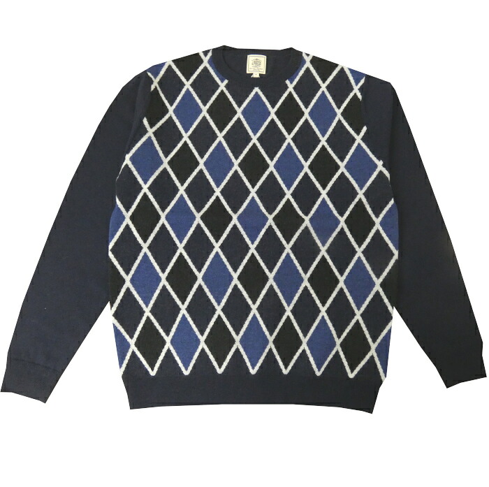 J.PRESS(ジェイプレス) クルーネックセーター ニット メンズ 秋冬春 ブルー×ネイビー アーガイル 1775 L XL|TRADHOUSEFUKIYA