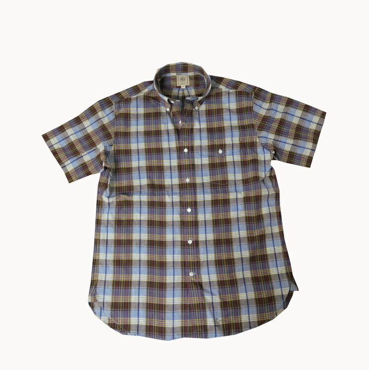 ジェイ押し付ける (J.PRESS) 半袖ボタンダウンシャツ インディアマドラスチェック 8330  L XL