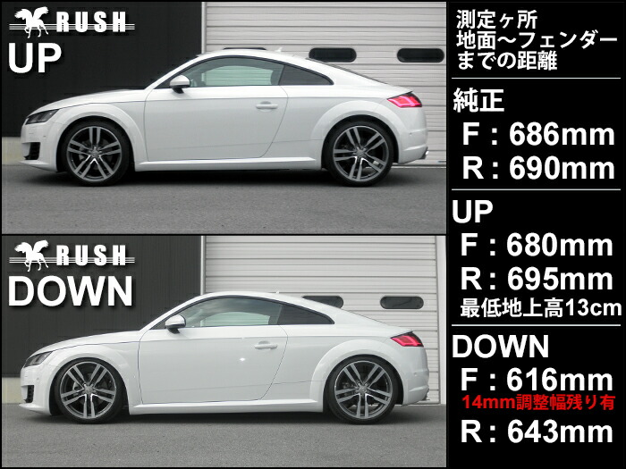 楽天市場 Rush 車高調 アウディ Tt クーペ ロードスター 8s クワトロ 4wd 車高短 モデル フルタップ車高調 全長調整式車高調 減衰力調整付 Rush Damper Import Class 車高調通販 Transport 楽天市場店