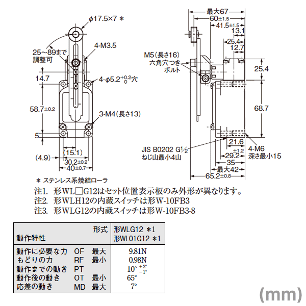 楽天市場 オムロン Omron Wlg12 2回路リミットスイッチ Wlシリーズ 可変ローラ レバー形 Nn Angel Ham Shop Japan