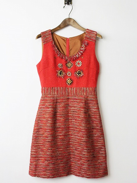 楽天市場 オータムセール30 Off Chesty チェスティ ビジュー ツイード ワンピース 0 レッド 中古 ブランド古着 買取販売 Tresor