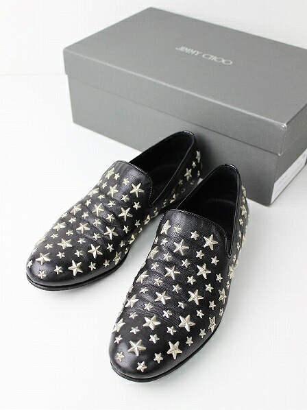 黒 くつ 靴 シューズ Pwovro 期間限定3 Off スリッポン メンズ靴 スプリングセール10 Off Sloane Jimmy Choo ジミーチュウ Sloane スタースタッズ レザー スリッポン 40 ブラック スローン メンズ 中古 ブランド古着 買取販売 Tresor