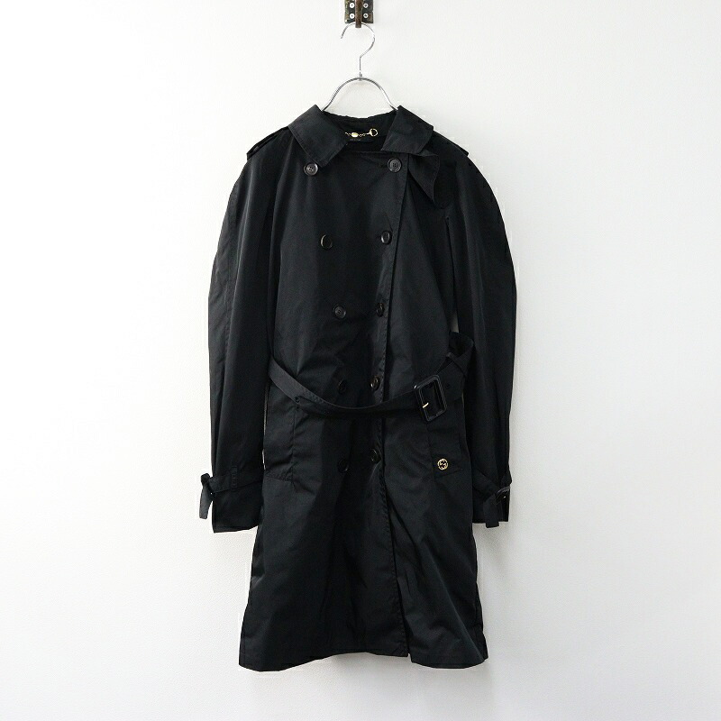 【夏時大売り出し】Archive 2012 GUCCI 309629 グッチ フリーダ期 ダブル前胸部 ナイロントレンチコート 36 黒いこと【2400014387711】【中古】