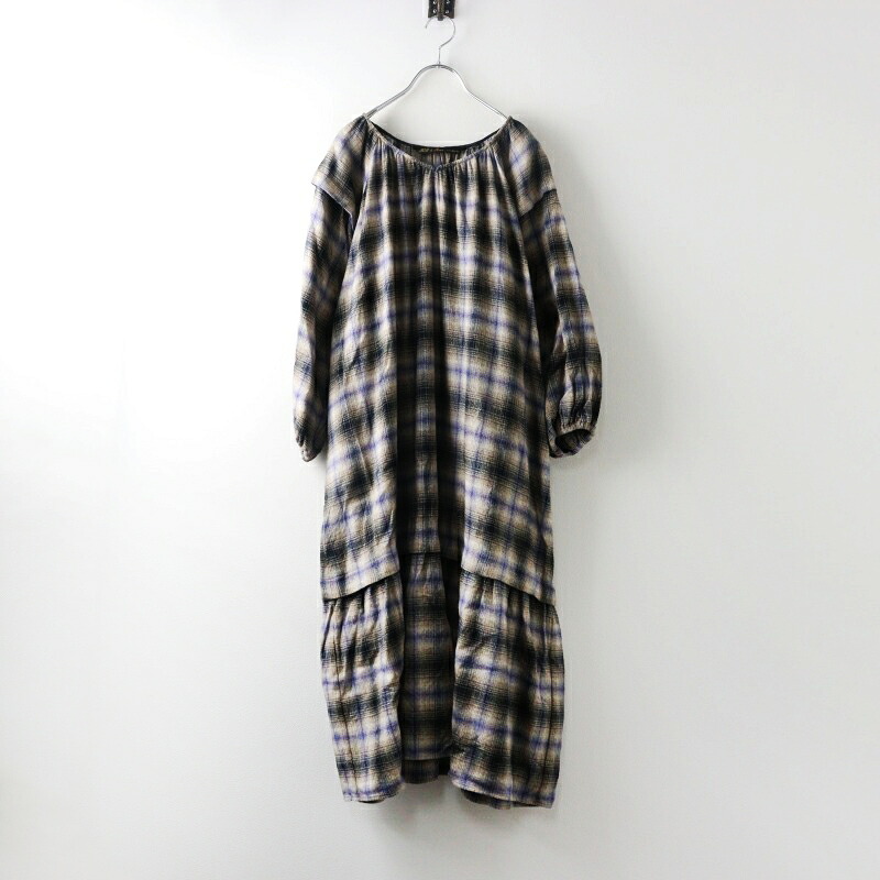 【期間限定価格】美品 ハグオーワー クロスアンドクロス HUG O WaR Cloth&Cross メランジチェックボリュームスリーブワンピース 1/ブルー【2400014475517】【中古】｜ブランド古着 買取販売 TRESOR