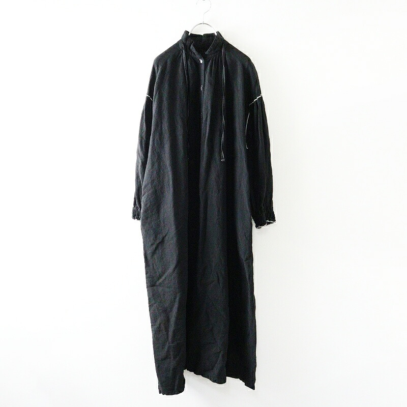 【期間限定価格】2024AW ネストローブ nest Robe リネン配色メローワンピース F＼ブラック ギャザー ドレス ワイド ロング【2400014645347】【中古】｜ブランド古着 買取販売 TRESOR