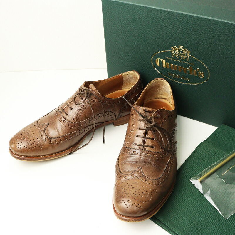 チャーチ Church Burwood バーウッド ウィングチップ レザー シューズ 38.5｜ブラウン パンチング 約24.5cm【2400014720716】【中古】