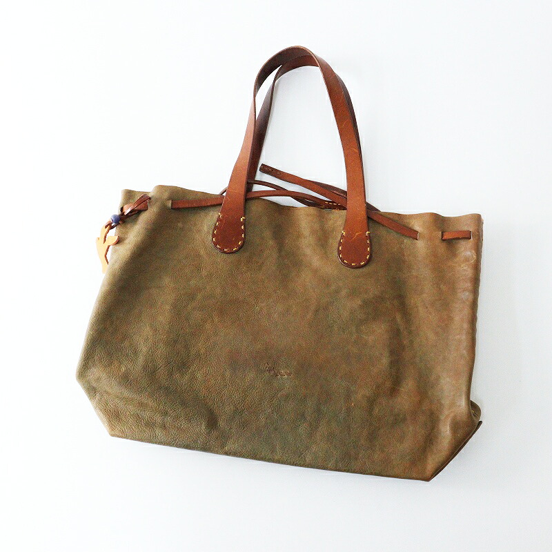 【期間限定価格】アンリークイール HENRY CUIR CANE刺繍 レザートートバッグ/■カーキブラウン チャーム付き 肩掛け 手提げ【2400014475838】【中古】｜ブランド古着 買取販売 TRESOR