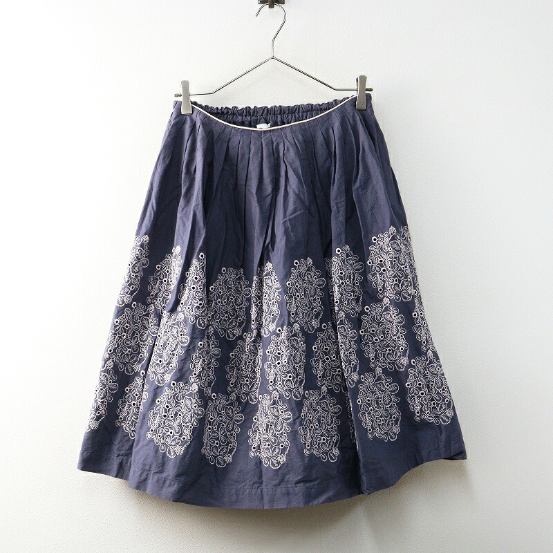 ミナペルホネン mina perhonen LAUNDRY ランドリー sometimes lucky スコート 36＼青み薄墨色 刺しゅう 太陽面爆発 天然ゴム タック【2400014766554】【中古】
