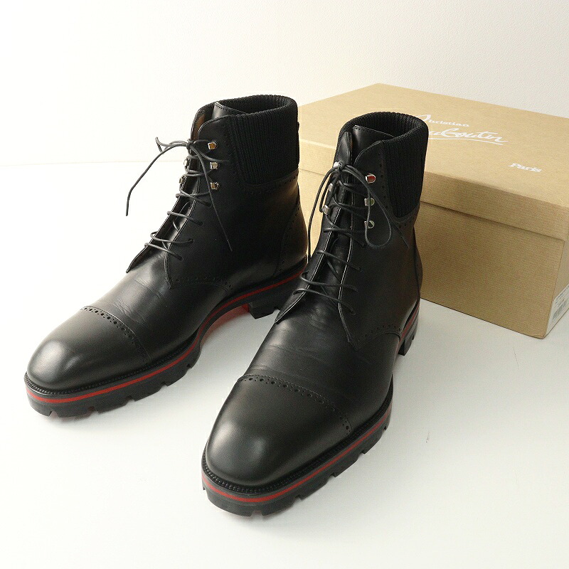 【期間限定価格】人気 メンズ クリスチャンルブタン Christian Louboutin City Croc ハイカットカーフレザーブーツ 41.5/26.5cm 黒┃//【2400014830514】【中古】|ブランド古着 買取販売 TRESOR