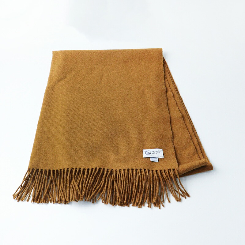 スコットランド製 ジョンストンズ Johnstons of Elgin カシミール100% 大判袈裟 駱駝┃肩かけ フリンジ【2400014775426】【中古】
