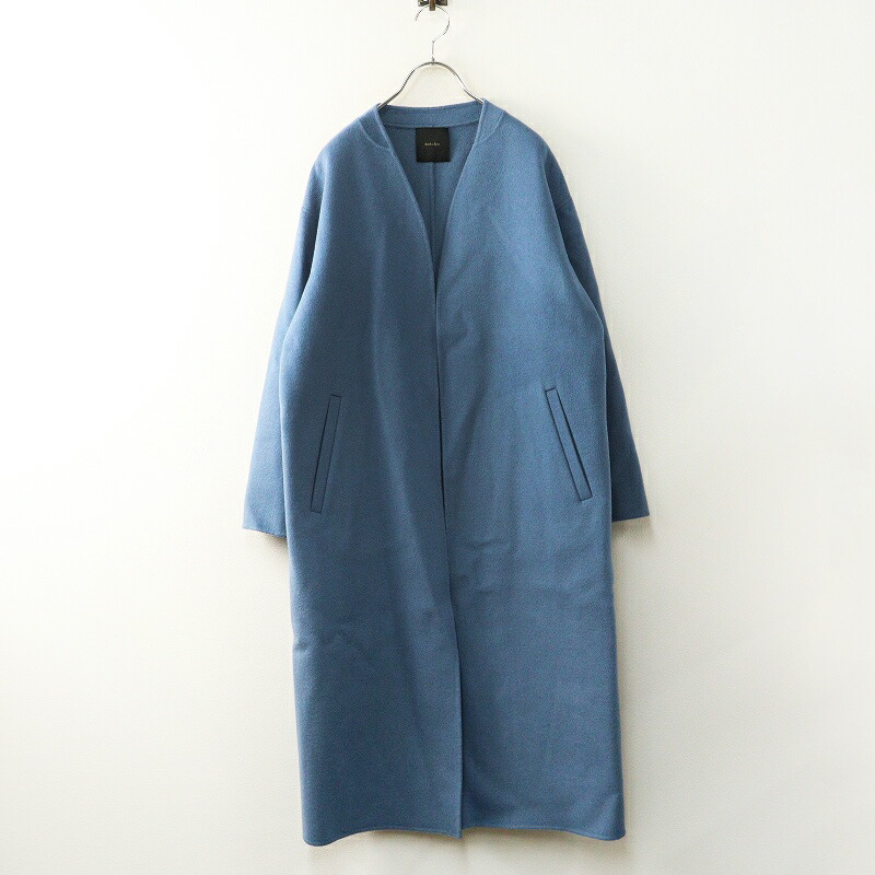 美品 必要経費4.6万 2021AW スピック＆渡り間 Spick \u0026 Span 羊毛Vネックカラーリバーコート 36＼青み ロング 上衣【2400014814149】【中古】