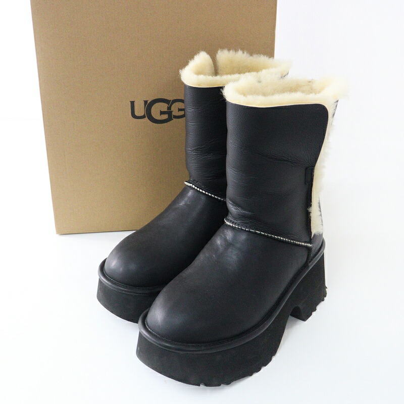 美品 アグ UGG Esmee Leather Boot エスミー レザーブーツ 24｜ブラック シューズ  ボア 【2400014876888】【中古】