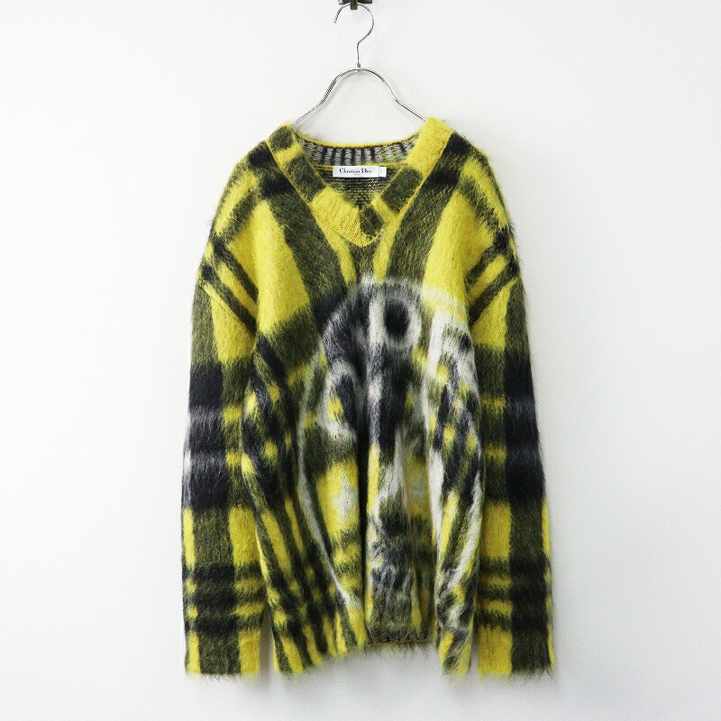 極美品 2022AW ディオール Christian Dior ロゴタイプ 読み合わせる モヘア混 編み物ティーシャツ F34 黄色┃//【2400014841572】【中古】