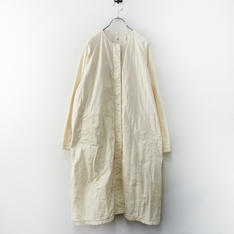 美品 メゾンドソイル maison de soil コットンノーカラーコート 1＼象牙色 ロング 上衣【2400014915518】【中古】