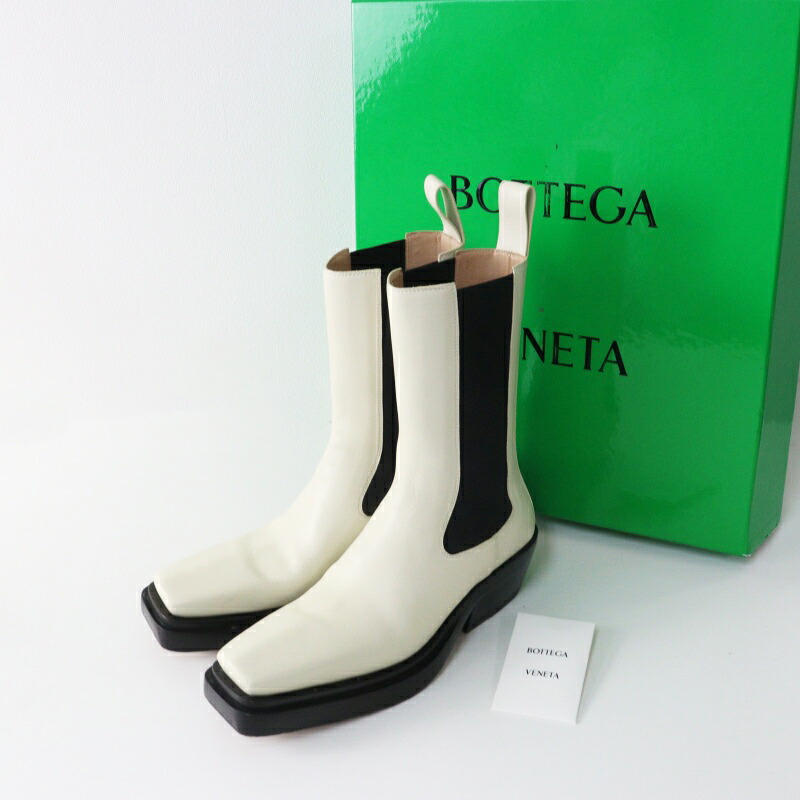 ボッテガヴェネタ BOTTEGA VENETA The Lean チェルシーブーツ 38｜象牙色 片方ゴア 約24.0～24.5糎【2400014911015】【中古】
