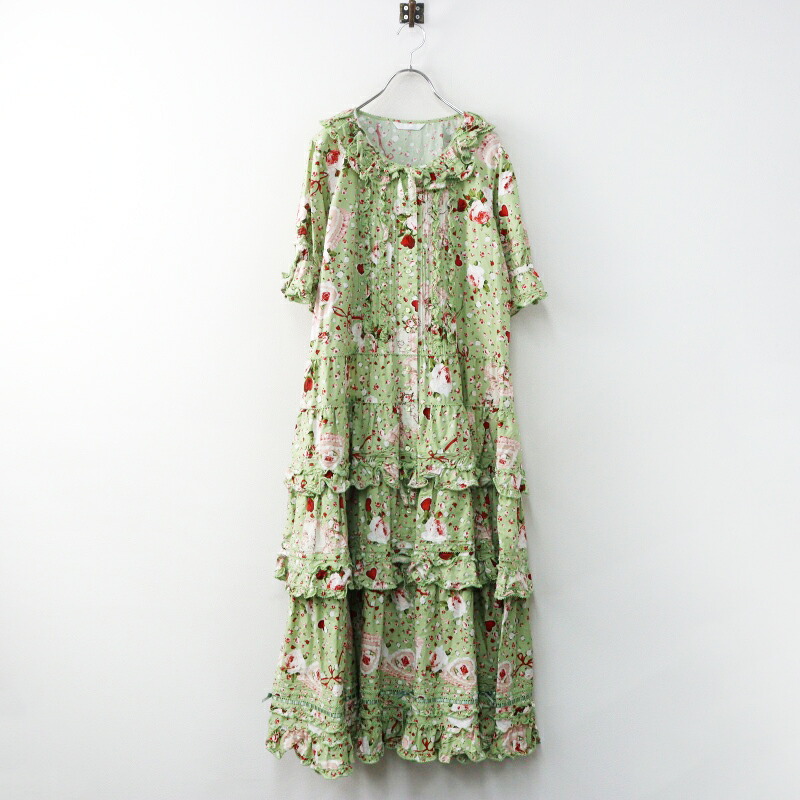 【期間限定価格】極美品 ピンクハウス PINK HOUSE オーナメントローズプリントワンピース\グリーン ピコフリル ドレス リボン 段々【2400014980813】【中古】|ブランド古着 買取販売 TRESOR