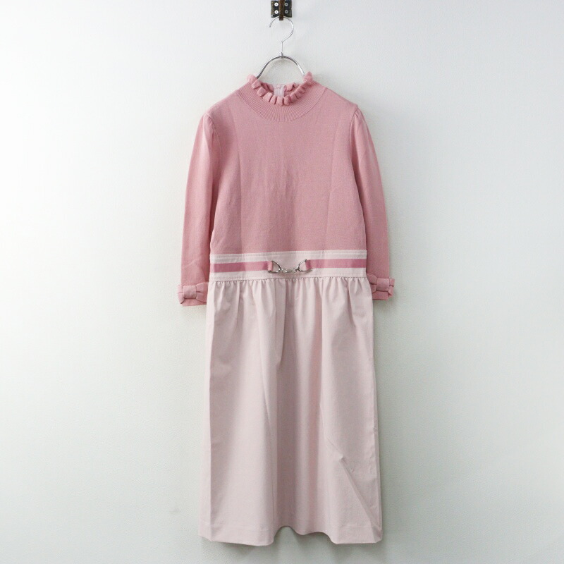 美品 通貨価値5.3万 2023SS エムズグレイシー M\u0027S GRACY 編み物 x タフタ衣装 38/サクラ色 フラウンス お召しもの 太陽フレア 長袖【2400014968880】【中古】