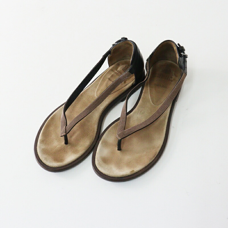【期間限定価格】ブルネロクチネリ Brunello Cucinelli モニーレ カカト付き トングサンダル 36■ブラック ベージュ系 フラット 約23cm【2400014968583】【中古】|ブランド古着 買取販売 TRESOR