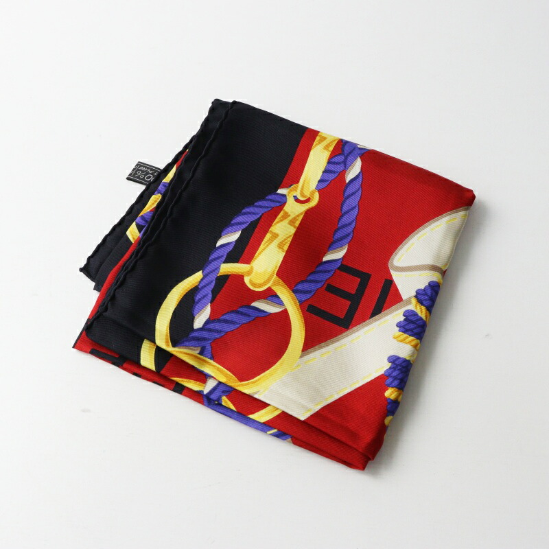 美品 Vintage CELINE silk scarf Made インチ Italy┃イタリア製 ヴィンテージ セリーヌ 地絹えり巻き 赤いこと/ロゴタイプ【2400014996890】【中古】
